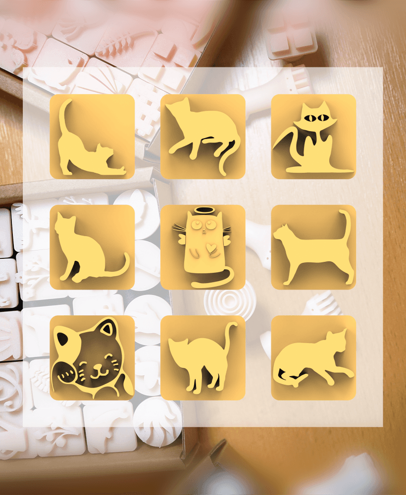 Ceramic Clay Stamp Set – Cats (9 Mini Stamps, 20 mm) 3d model