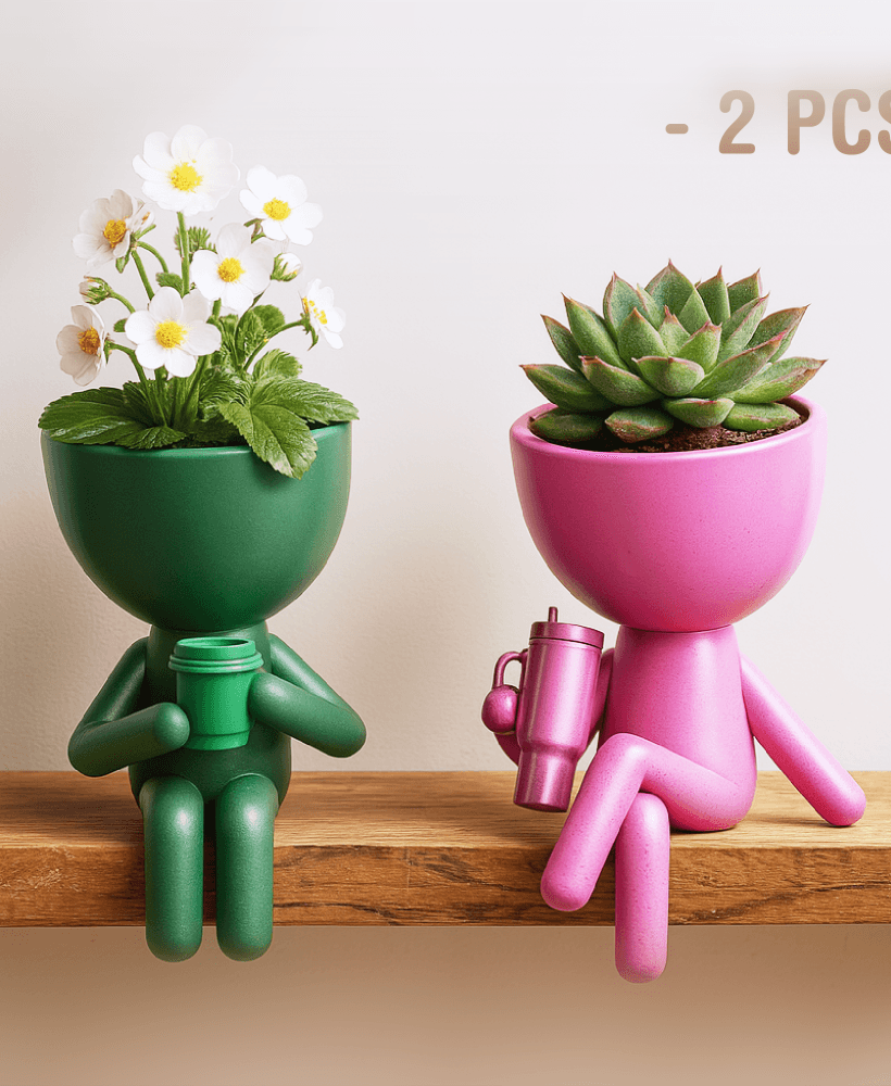 3D People Planter Set, Plant Buddy Planter, Coffee - Stanley Cup, Coffee Lover Planter, Cute Sitting 3d model
