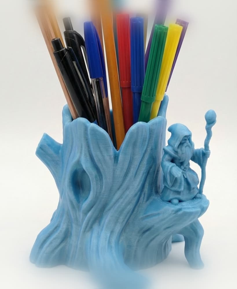 Wizard Tree Stump Pen Holder - Enchanted Forest Desk Organizer and Fantasy Pencil Cup 3d model