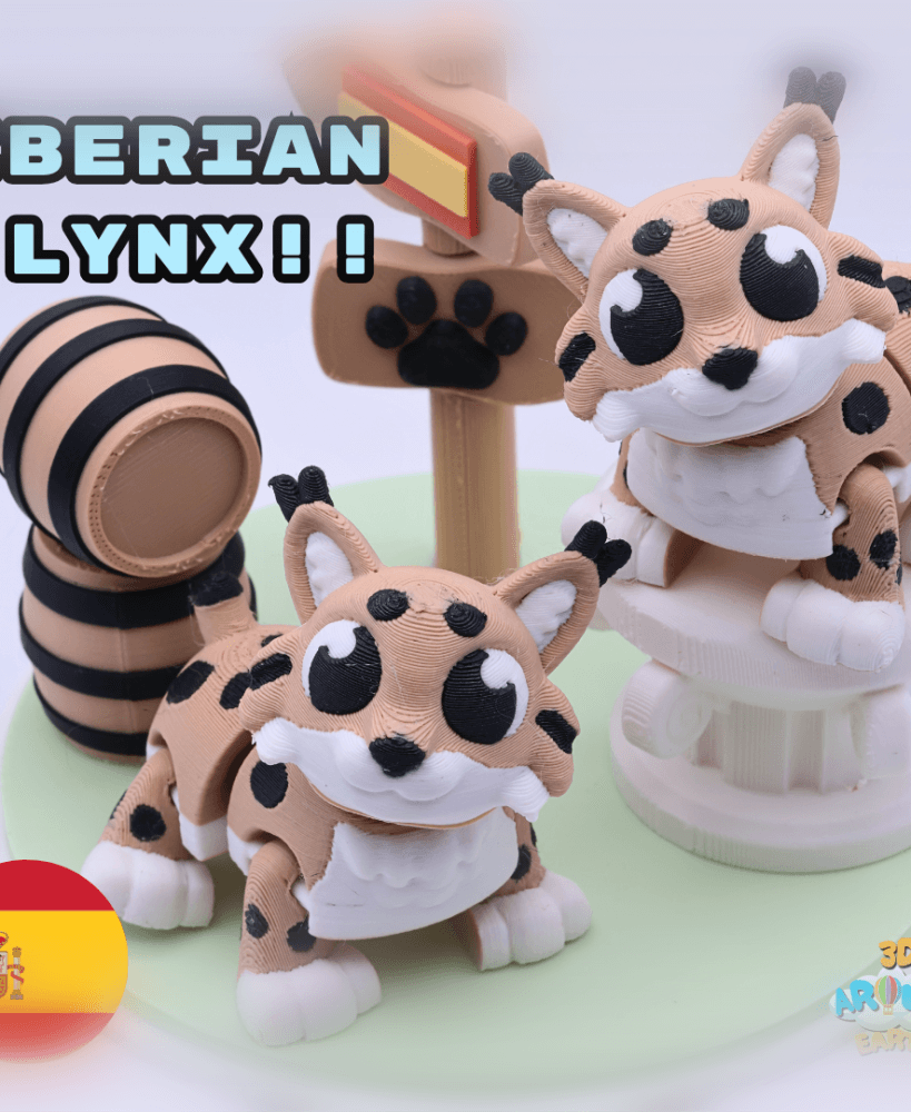 Cute Flexi Iberian Lynx Diorama - Spain 3d model