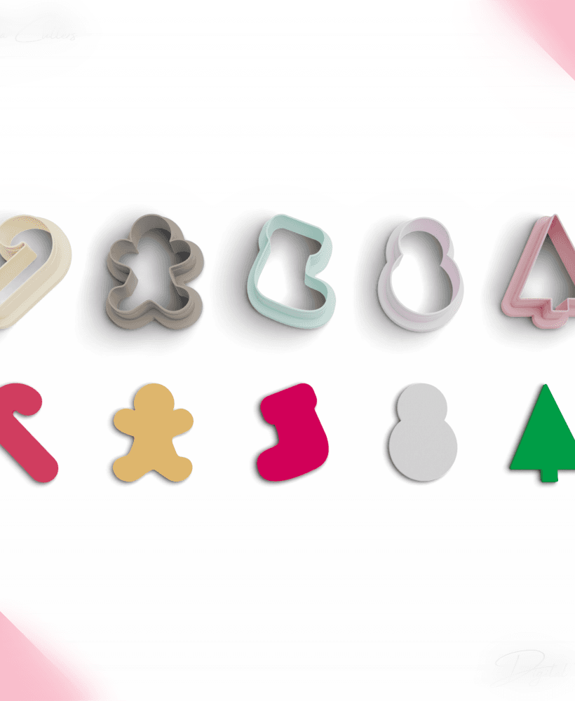 Christmas Outline Polymer Clay Cutter Package, 5 Models, 2 Cutter Version, 5 Sizes Included, No: 965 3d model