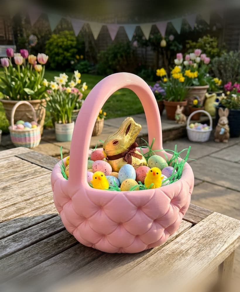 Quilted Pastel Easter Basket - Decorative Holiday Centerpiece 3d model