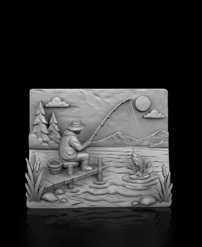 A wall painting of a fisherman 3d model