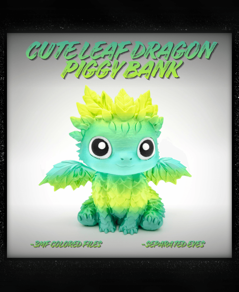 Cute Leaf Dragon Piggy Bank - separated Eyes 3d model
