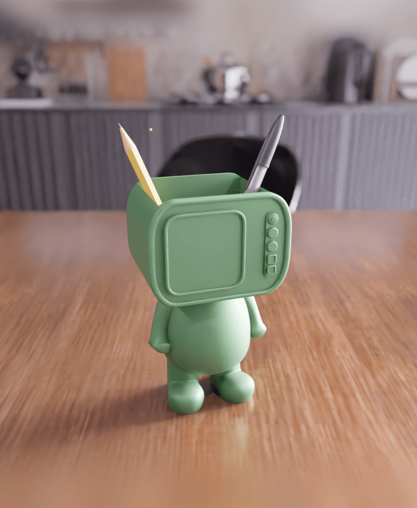 Retro TV Character Pen Holder - Desk Organizer Decor 3d model