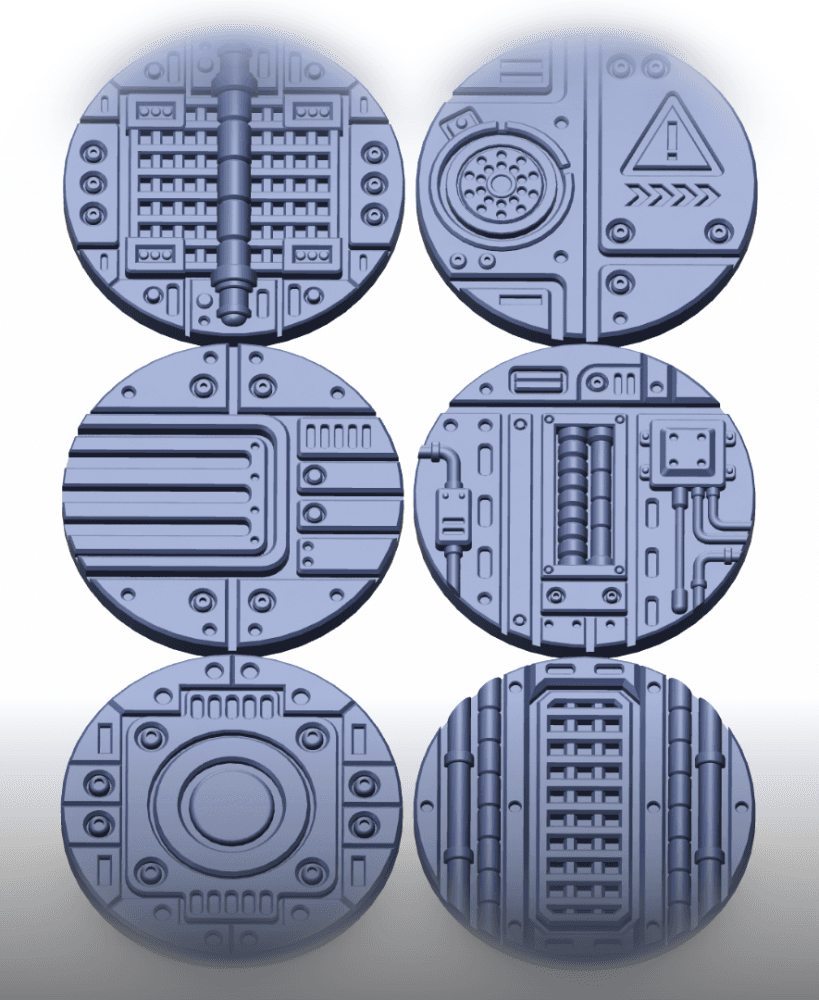 3D Printable Sci-Fi Grated Floor Base Toppers – 32mm Round Bases 3d model