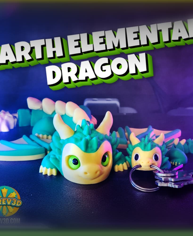 Earth Elemental Dragon - Adult & Baby Dragons, Keychain Version, Craft Eyes Compatible STL/3MF 3d model