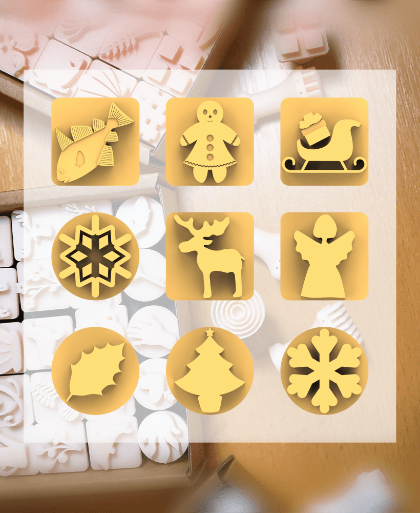Ceramic Clay Stamp Set ā Christmas (9 Stamps, 20 mm) 3d model