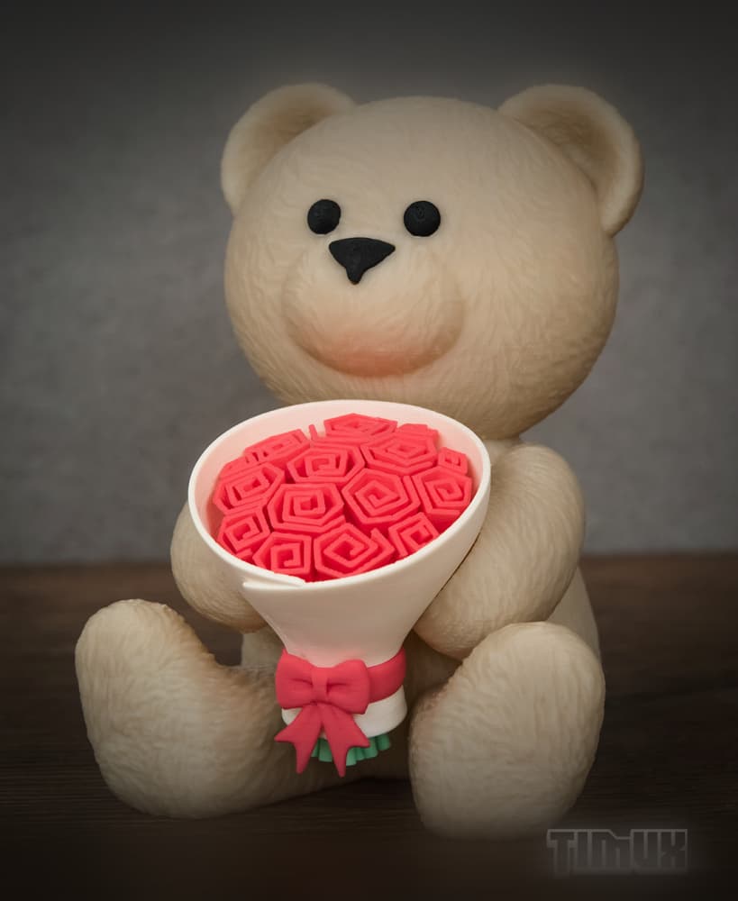 TEDDY BEAR WITH A BOUQUET OF ROSES 3d model