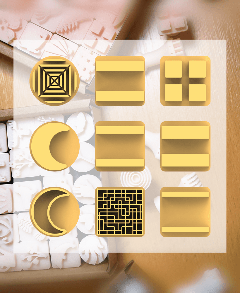 Ceramic Clay Stamp Set – Frames & Shapes (9 Stamps, 20 mm) 3d model