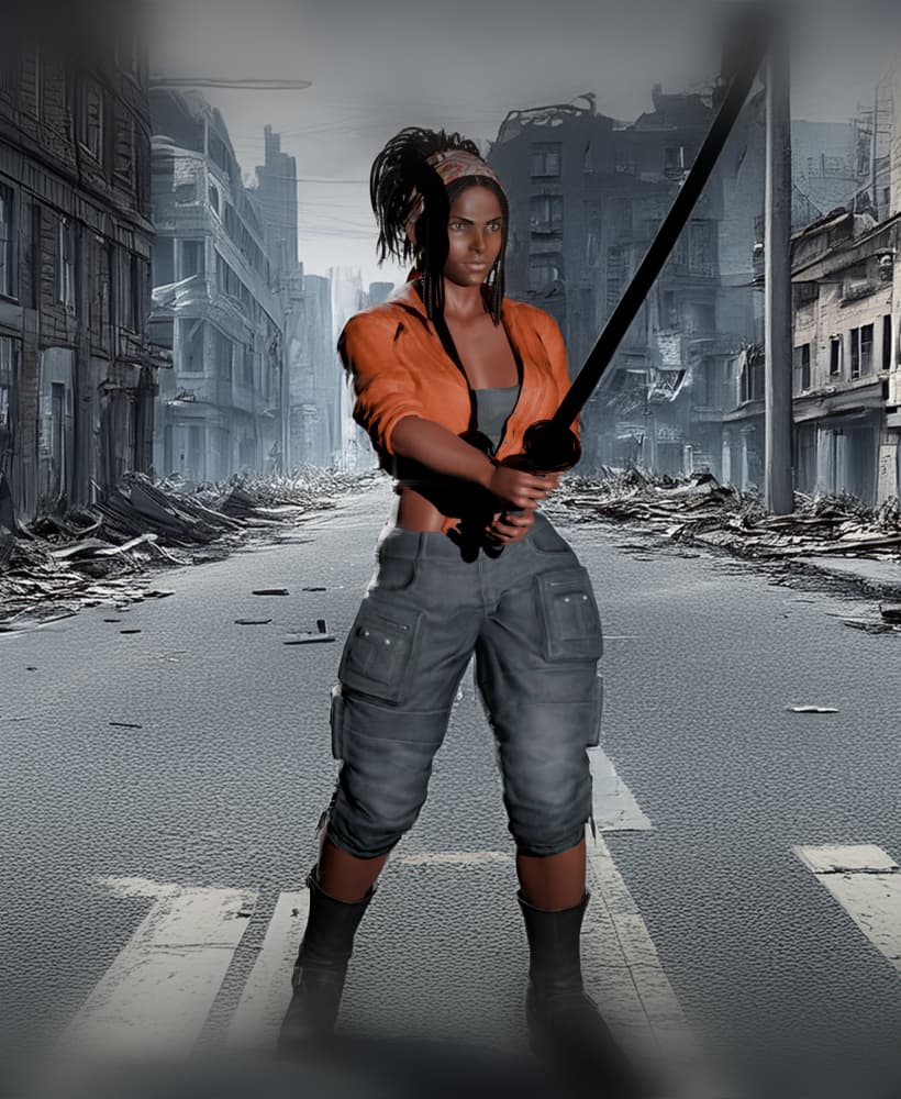 Black woman wielding a katana v 2.0 3d model