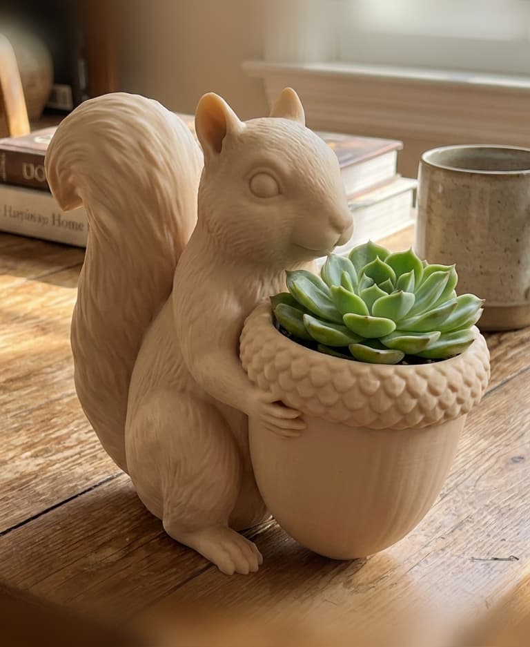 Squirrel & Acorn Succulent Planter - Whimsical Woodland Home Decor 3d model