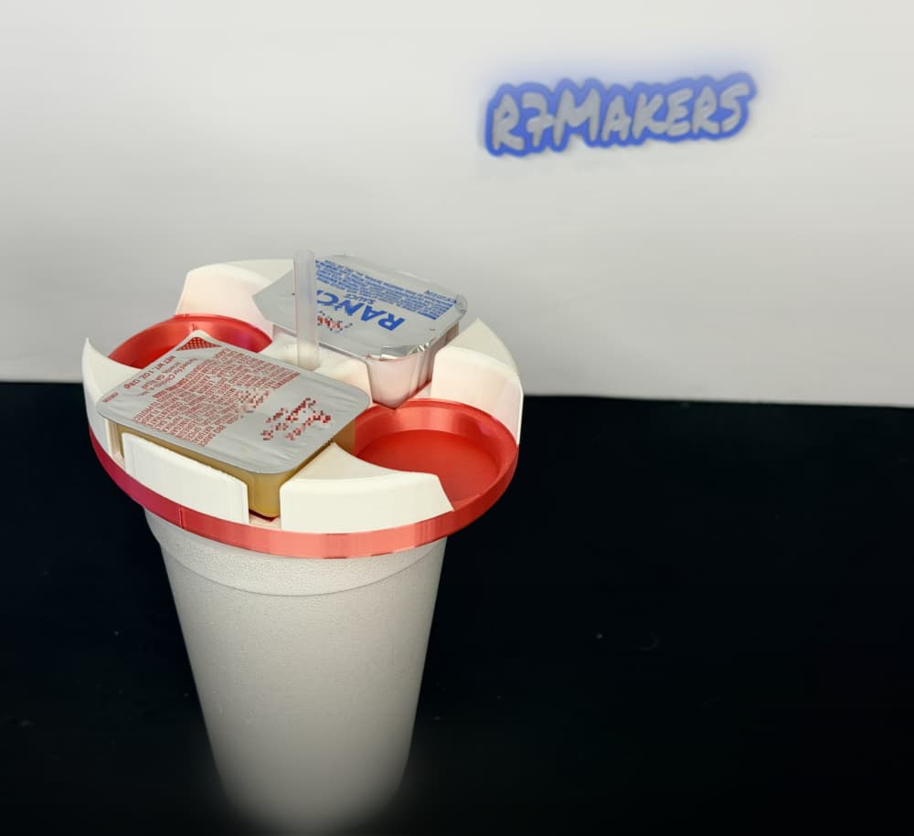 R7 ToGo Sauce Caddy (Slim Version) | Car Cup Holder Sauce Organizer | Condiment Holder | R7Makers 3d model