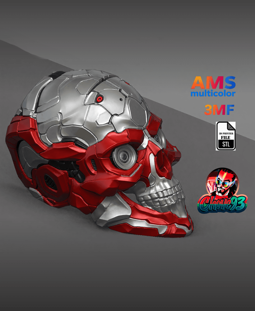 Cyber Skull Helmet – STL & 3MF (Multicolor) 3d model