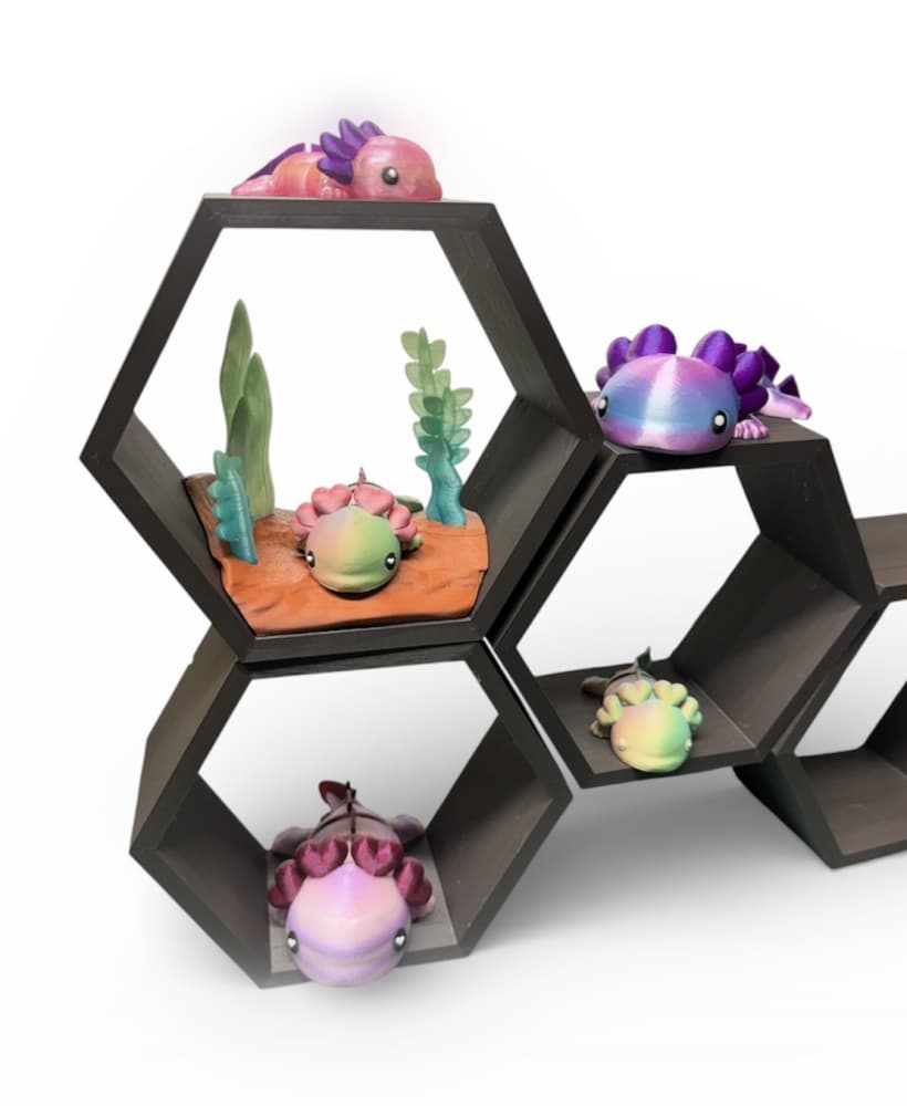 Hexagon Shelf with Aquatic Land and Hanging Tree 3d model