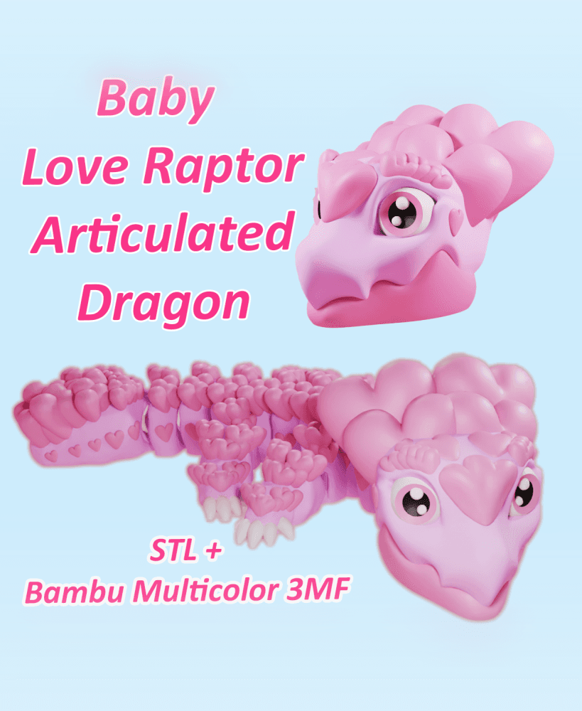 Baby Love Raptor - Articulated Dragon Fidget Toy for Valentine's Day 3d model