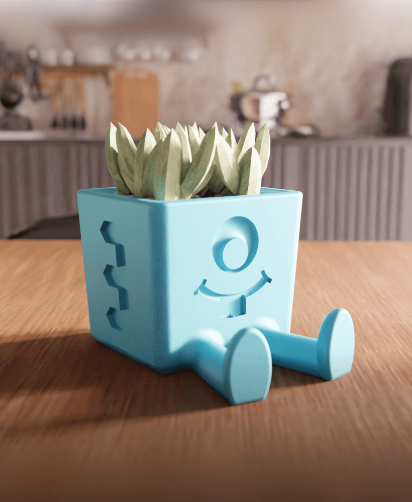 Smiling Cube Character Planter 3d model