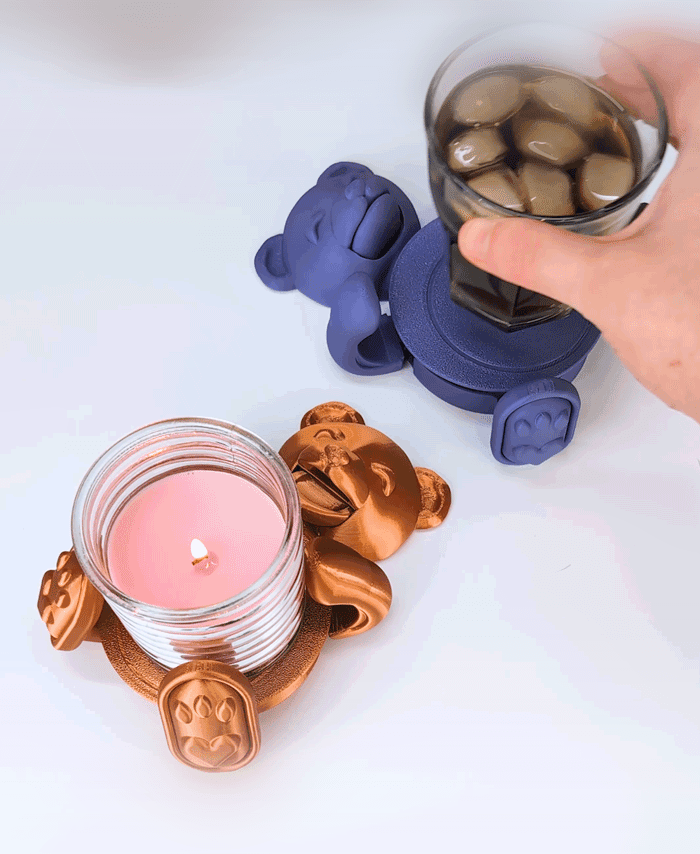 Cute Teddy Bear Mug Hugger: Self-Adjusting Coaster 3d model