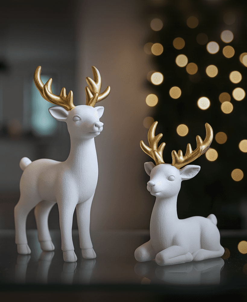 Reindeer Figurines Set | Elegant Christmas Deer Decor | Minimalist Holiday Ornament 3d model