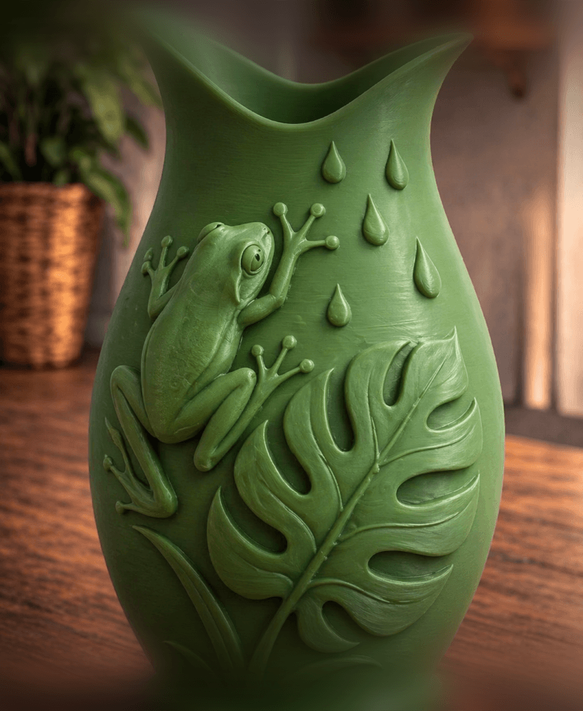 Green Frog Monstera Rain Vase 3d model