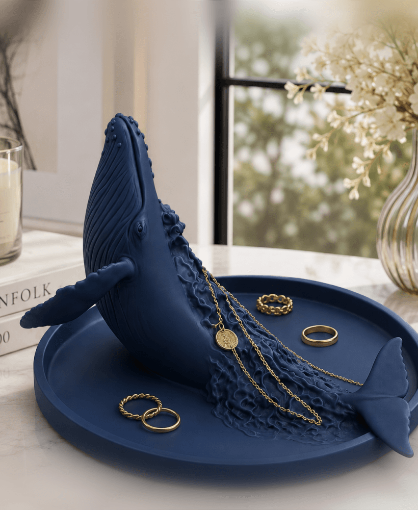 Humpback Whale Jewelry Organizer STL | Coastal Ring Dish & Necklace Holder | Ocean Decor Catchall Tr 3d model