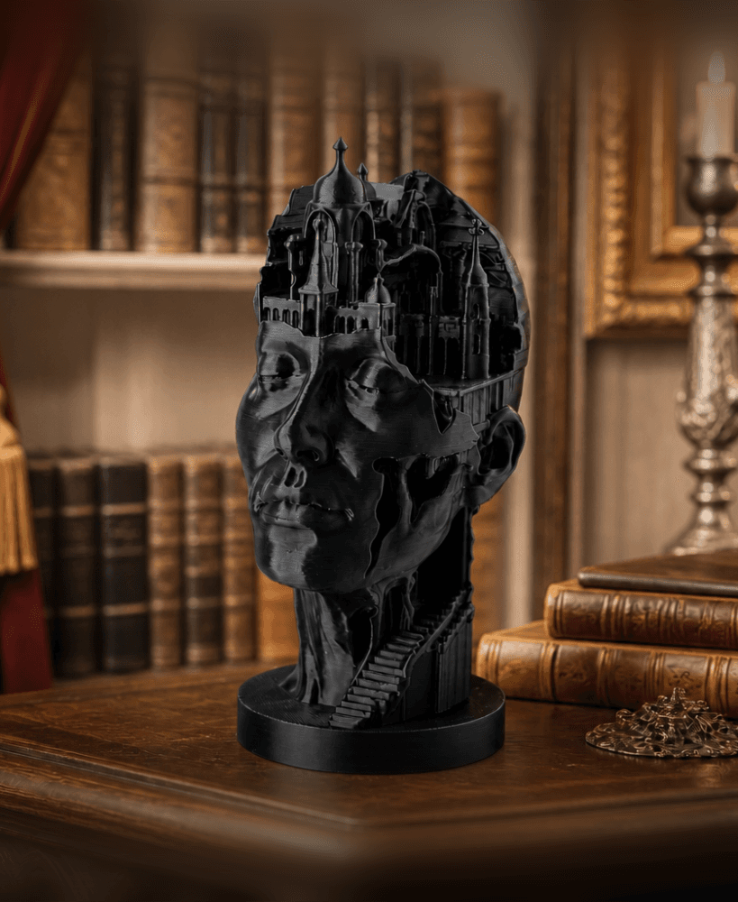 Architect’s Mind Sculpture - Intricate Surreal Bust with Architectural Elements 3d model
