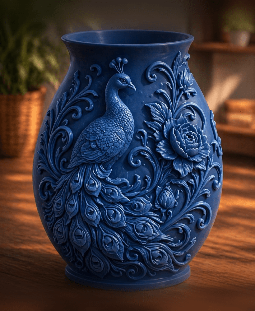 Blue Peacock Floral Garden Vase 3d model