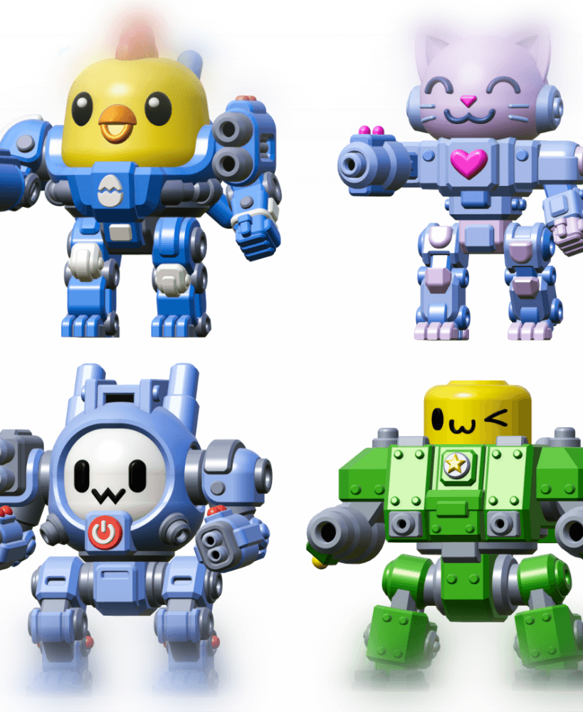 15mm Cute Mech Tabletop Miniatures Set of 4 With Bases 3d model