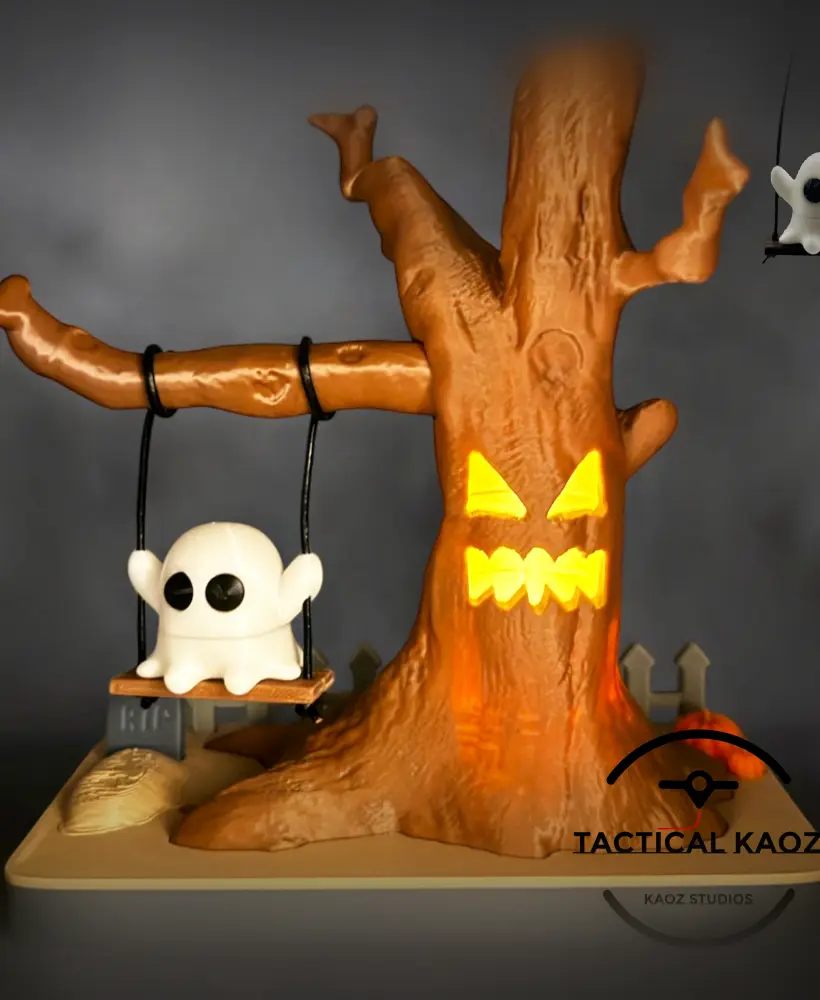 Graveyard Play Time - Ghost on Swing With Spooky Tree - Tealight Multi Part Model 3d model