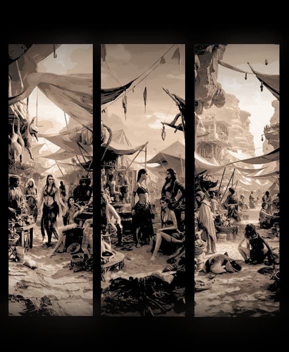 High Fantasy Depiction of the Desert Market and Trade - Set of 3 Bookmarks 3d model