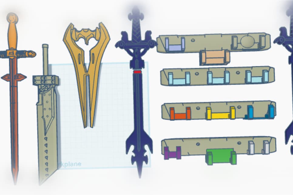 Desktop Toy Swords Wall Mount 3d model