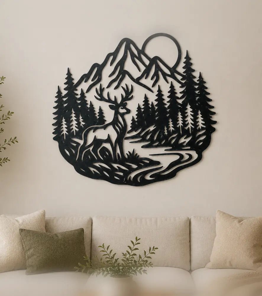 Deer Forest Mountain 2D Wall Art.stl 3d model