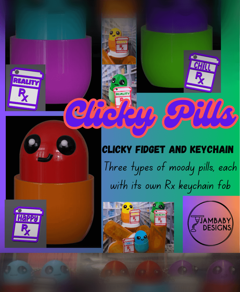Clicky Pills Clicky Fidget and Keychains 3d model