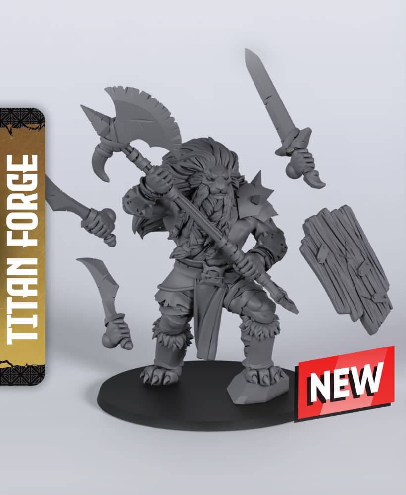 Tabaxi Barbarian - With Free Dragon Warhammer - 5e DnD Inspired for RPG and Wargamers 3d model