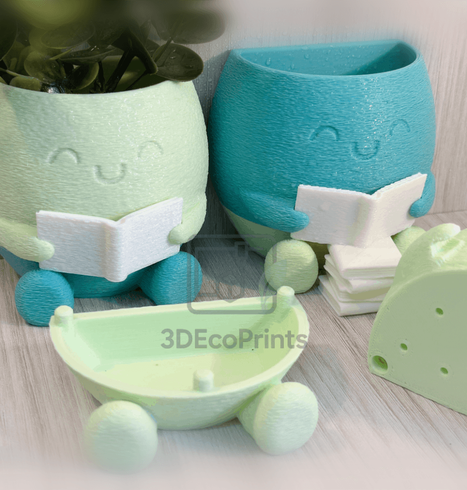 Wall Reading Buddy Planter STL with Tray | Flat Back Book Pot | Desk Shelf Decor 3d model