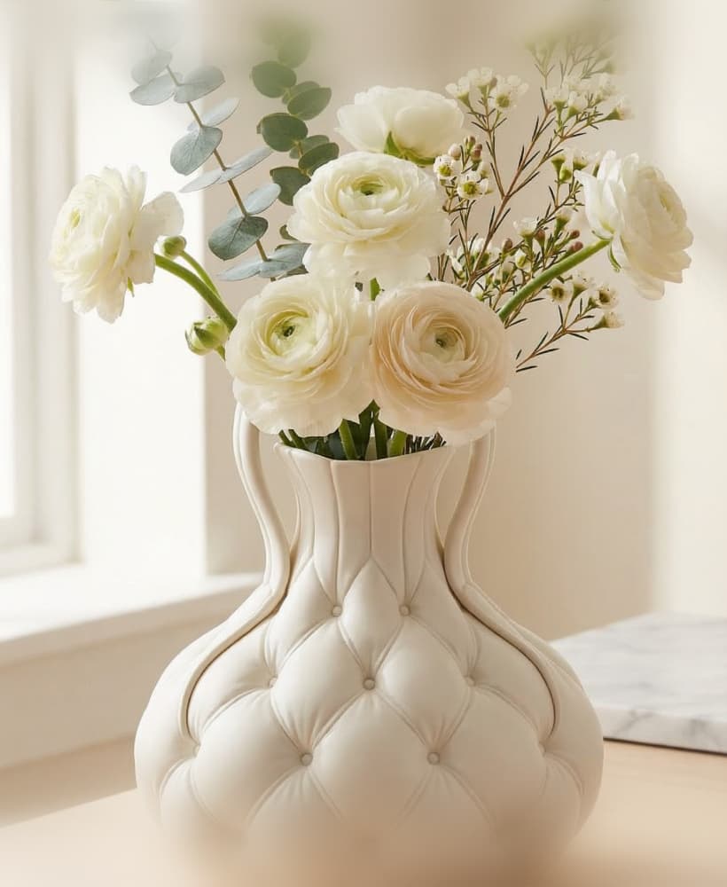Tufted Chesterfield Scalloped Vase - Surreal Biomorphic Decor 3d model