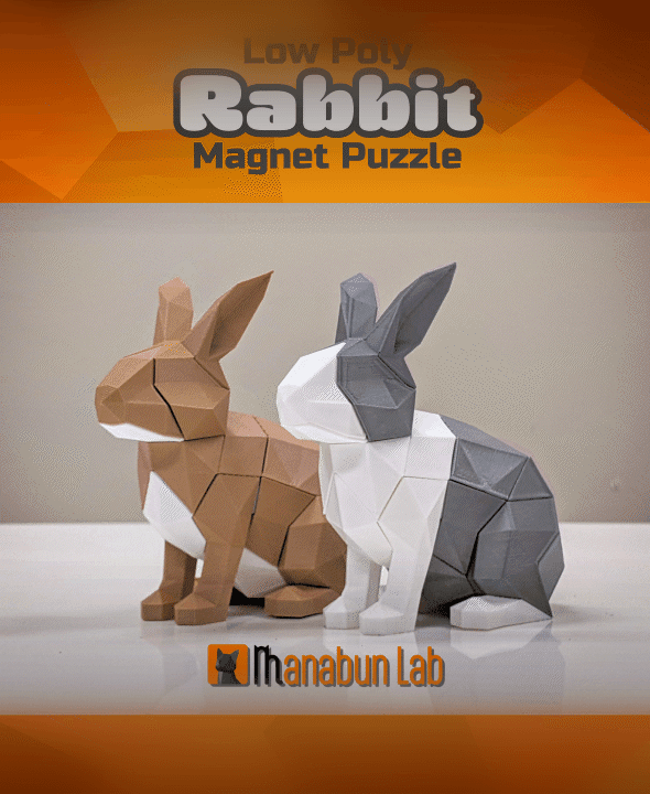 Low Poly Rabbit Magnet Puzzle (No supports, no AMS) 3d model