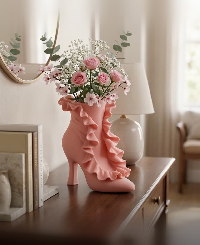 Coquette Ruffled High Heel Vase 3d model