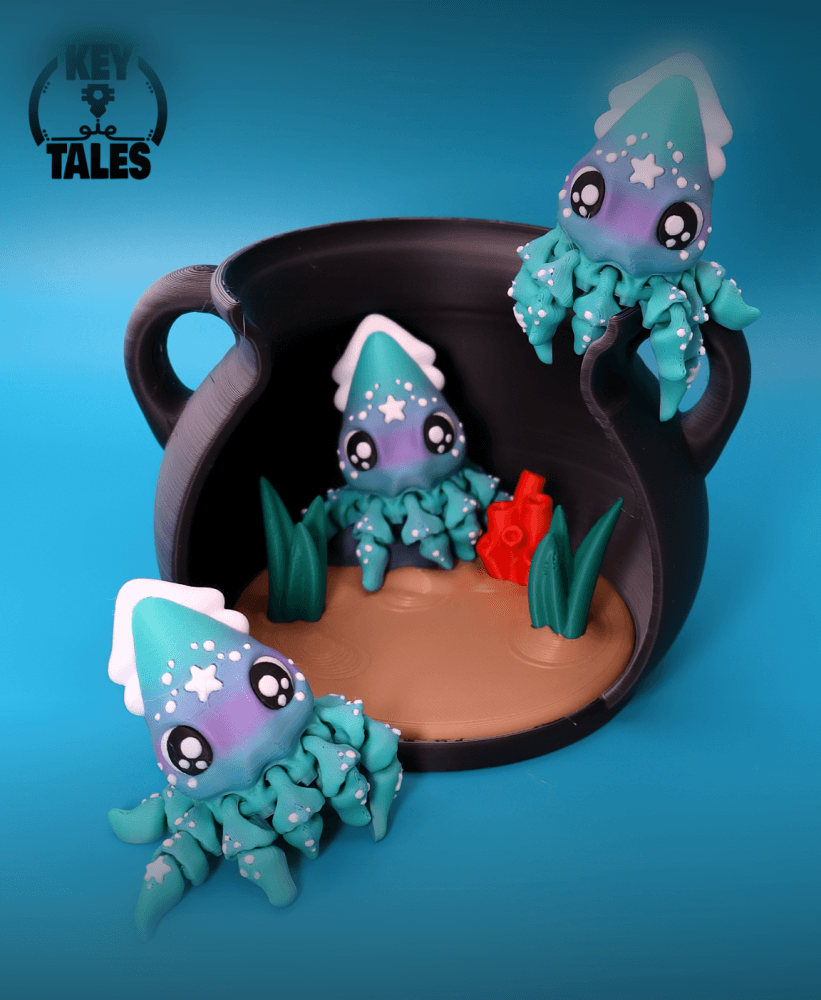 The squid and the amphora! (articulated - keychain - magnet - mini) 3d model