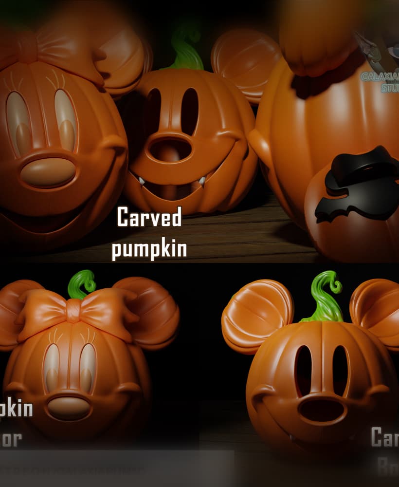 Spooky Cute Mickey & Minnie Mouse Pumpkins 3d model