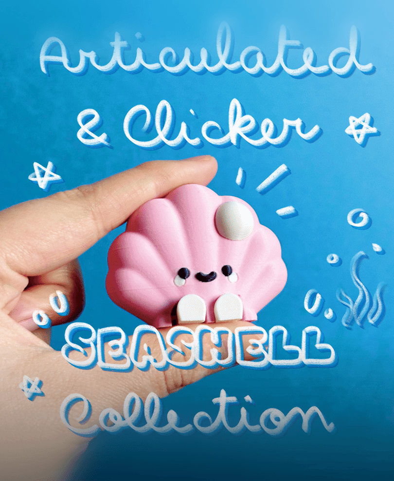 Cute Articulated & Clicker Seashell | Print-in-place 3d model