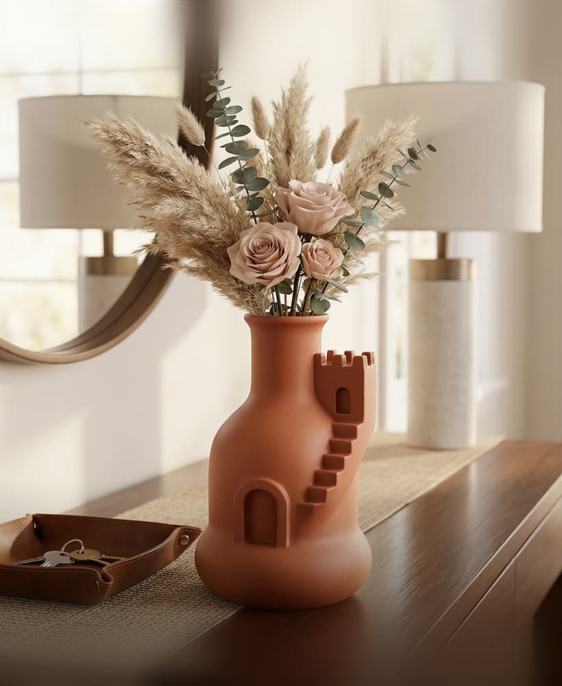 Surreal Architectural Castle Vase - Minimalist Staircase & Tower Decor 3d model