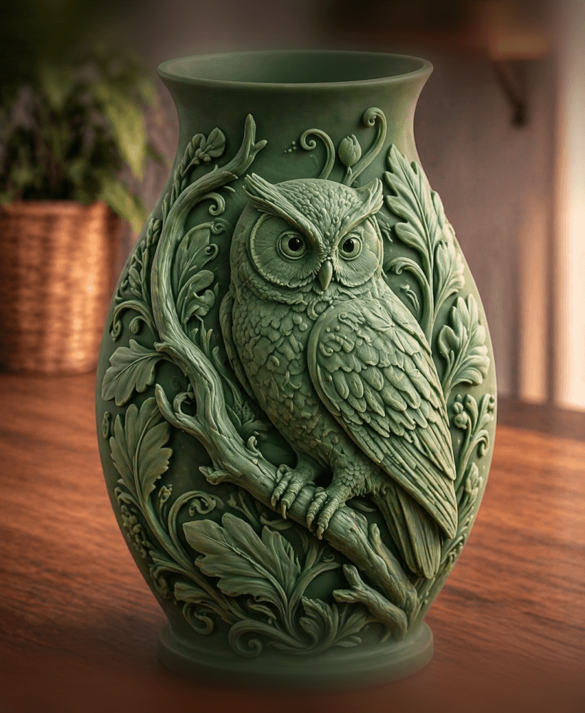 Green Owl Forest Garden Vase 3d model