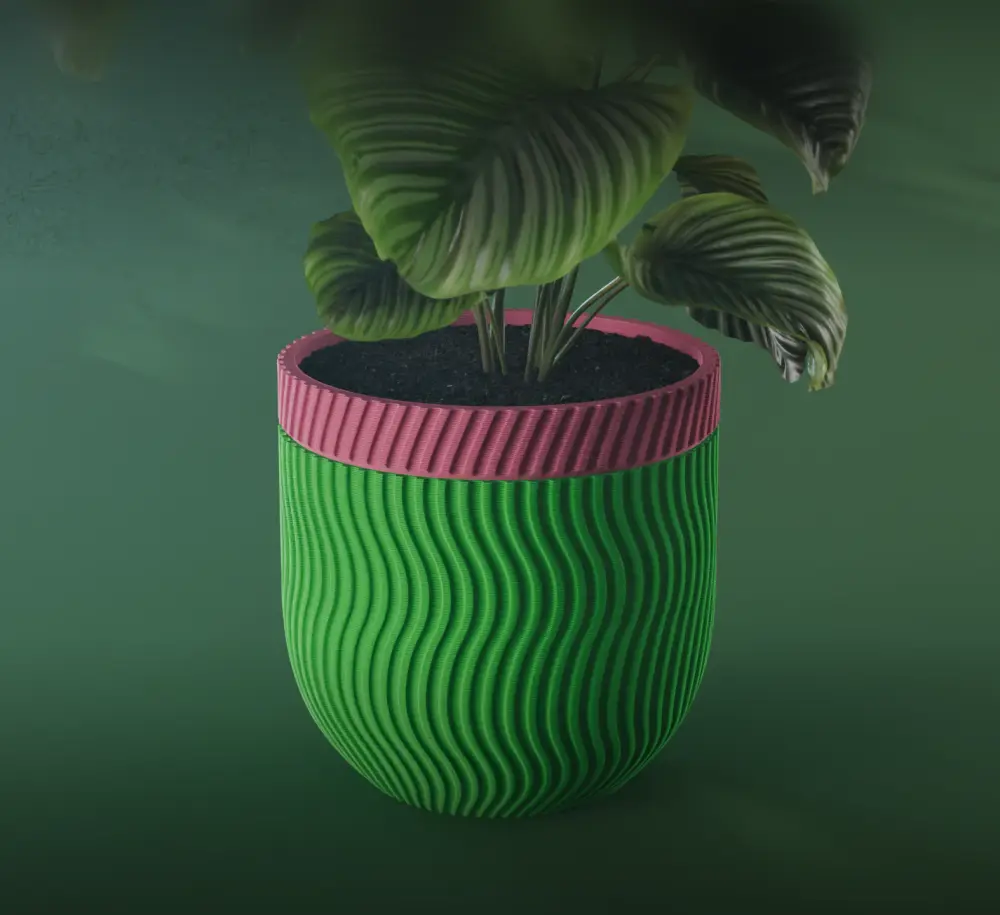Kaze Planter Pot, Striped Sine | Small, Medium, Large | Self Watering and Drip Tray 3d model