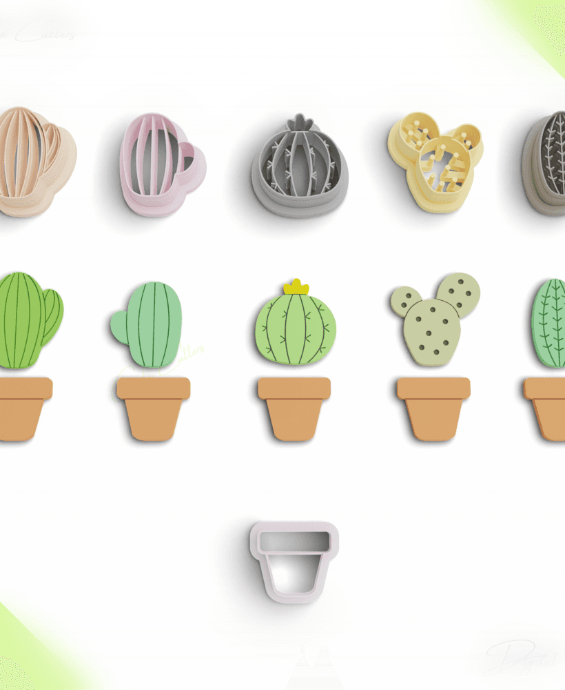 Cactus Polymer Clay Cutter Pack, 6 Models, 2 Cutter Version, 5 Sizes Included, No: 1139 3d model