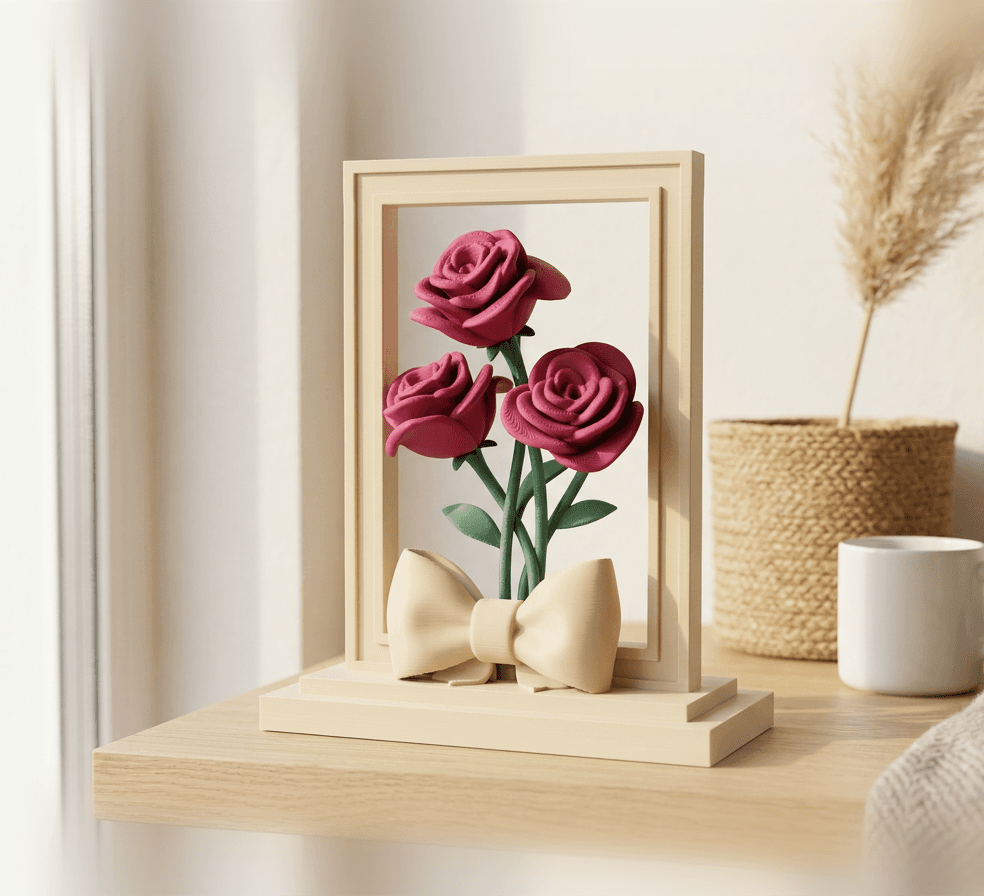 Framed Roses — Stylized Bouquet in Frame with Bow 3d model