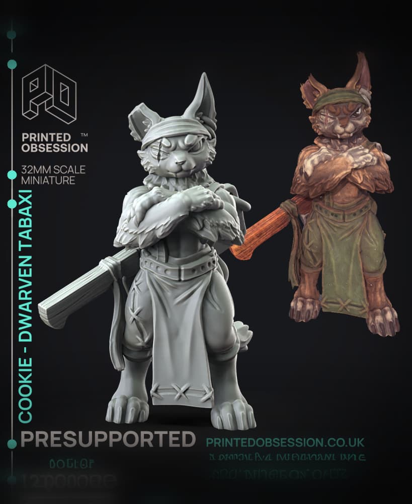 Cookie - Cat chef - Monster Hunting party - PRESUPPORTED - Illustrated and Stats - 32mm scale 3d model