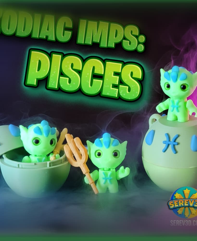 Pisces Flexi Imp - Zodiac Imp Collection Part 3 - Keychain & Straw Buddy, No Supports 3D Print STL/3 3d model