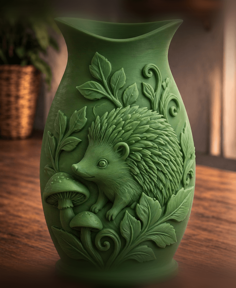 Green Hedgehog Mushroom Garden Vase 3d model