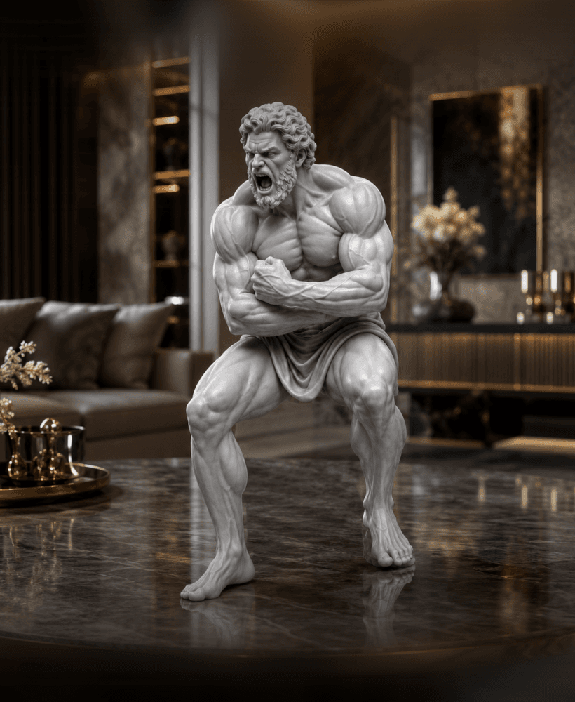 Free Raging Titan Warrior Statue STL | Muscular Mythic Male Figure for 3D Printing 3d model
